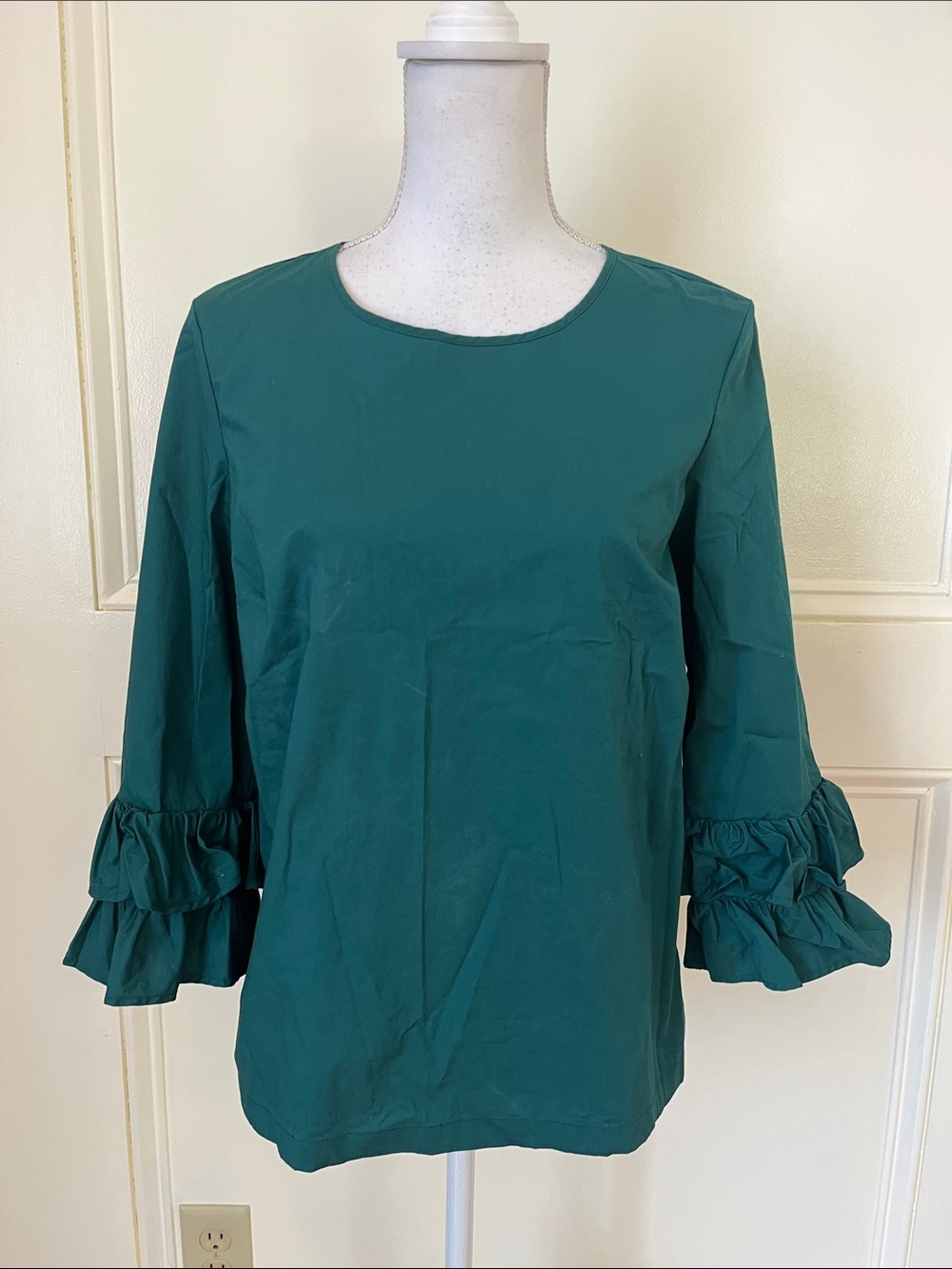 J. Crew Teal Green Ruffle-Sleeve Blouse
